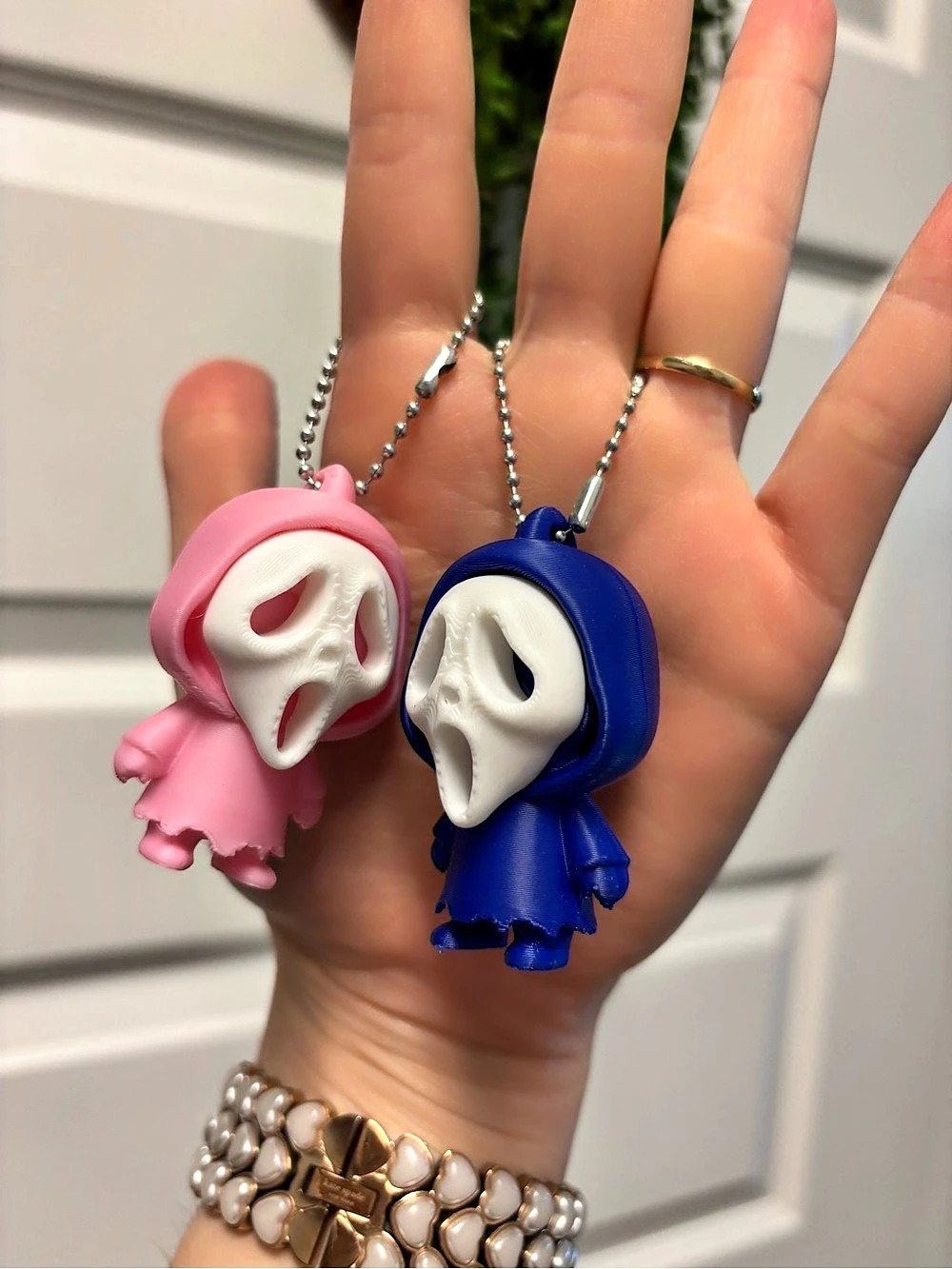 Pink & Blue Ghost Face keychain halloween 3D printed
